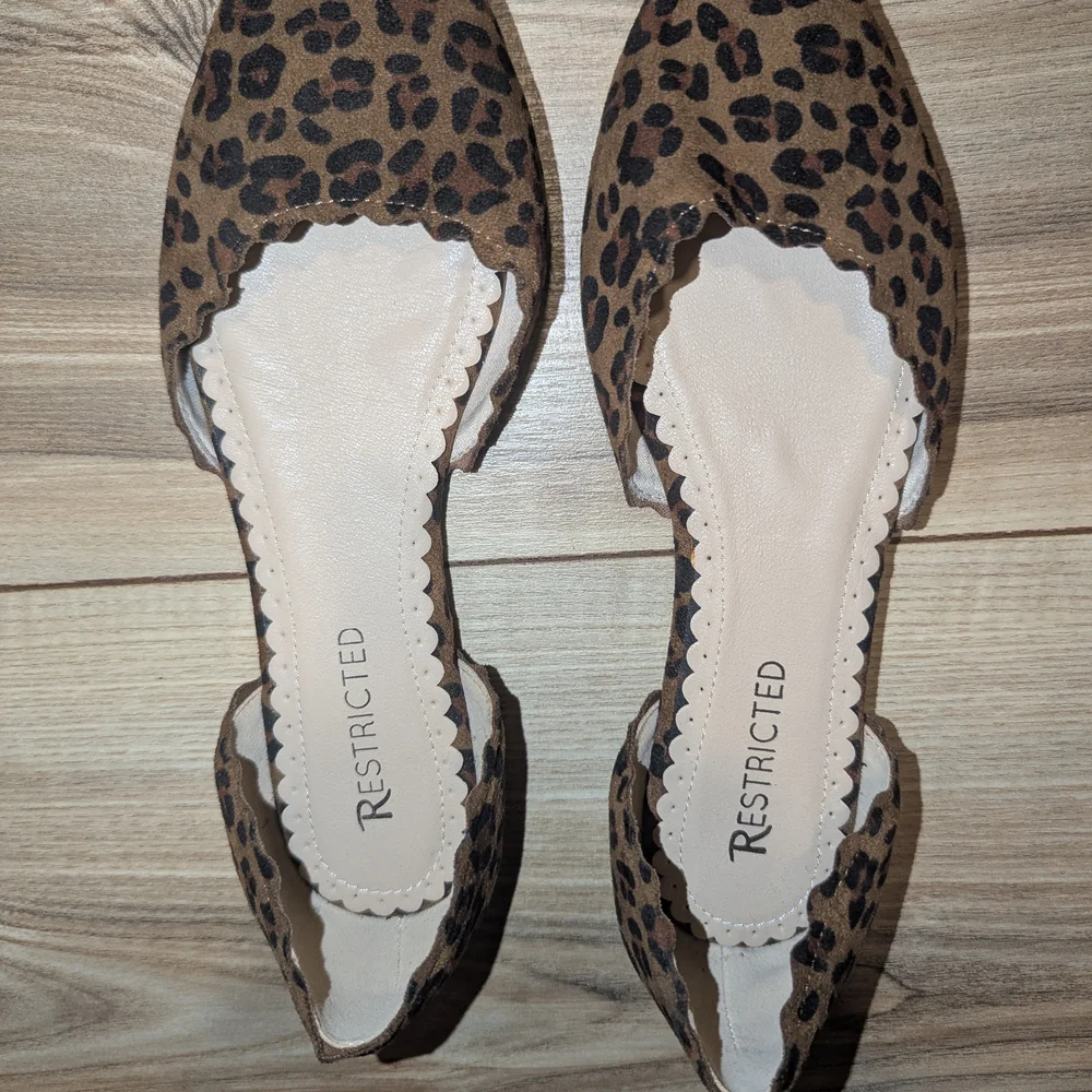 Restricted Leopard Print D'Orsay Flats in Brown and Black